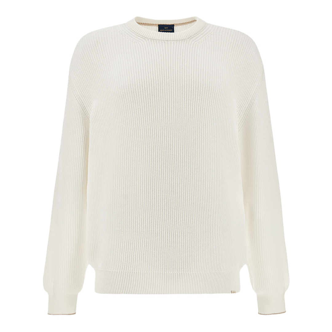 Crew‑neck sweater in Piuma cotton, Man, Blanc De Blanc