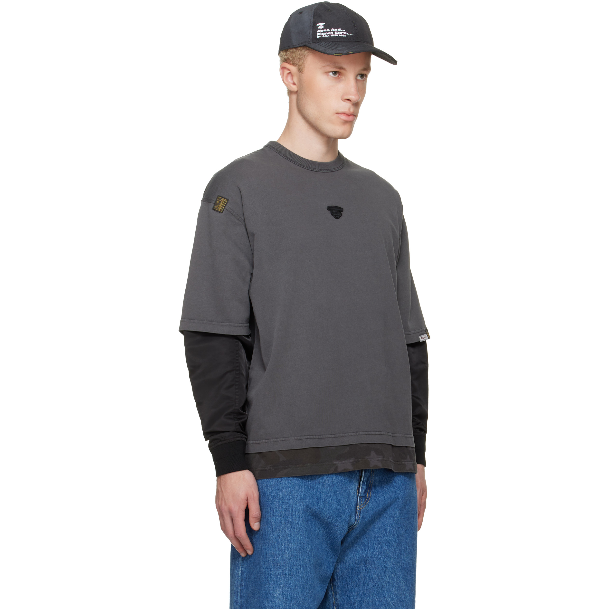 Gray Moonface Logo Long Sleeve T-shirt