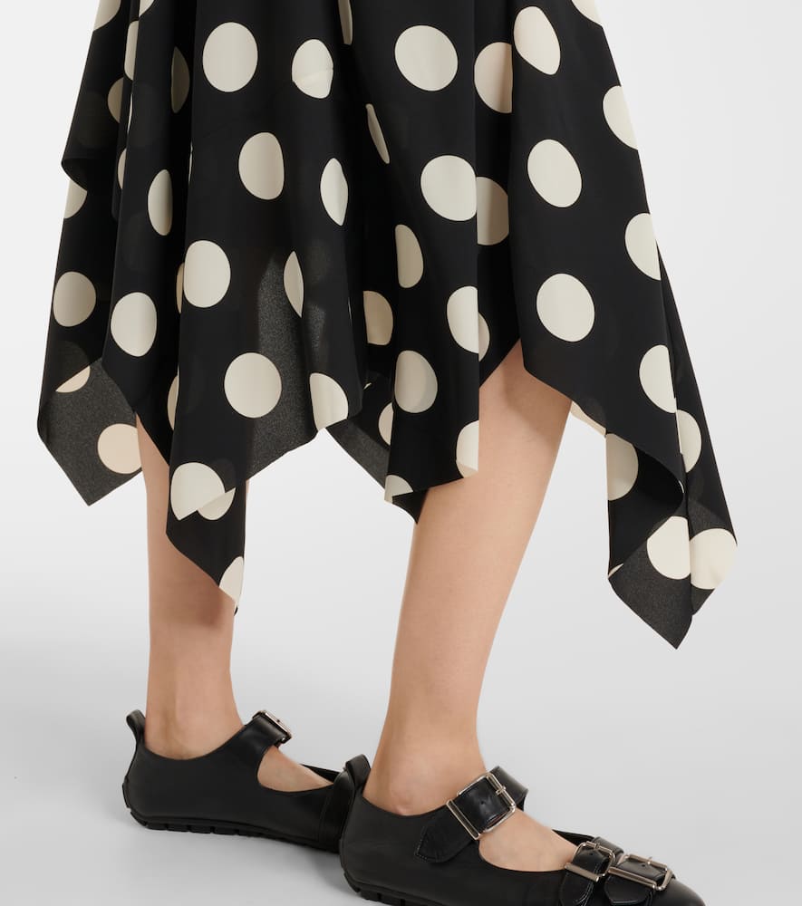 Lace-trimmed polka-dot midi dress