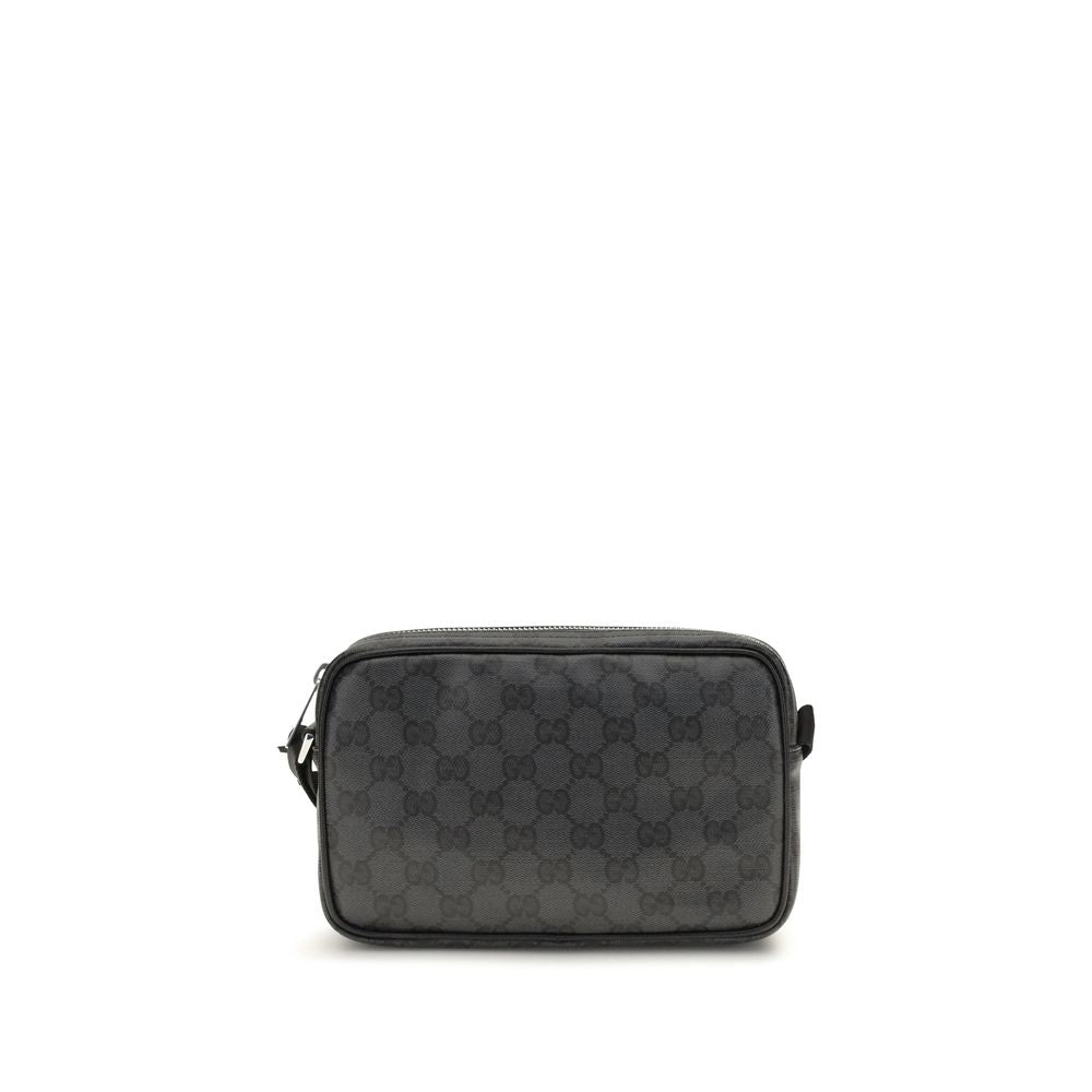 GG Coated Fabric Shoulder Bag — Black