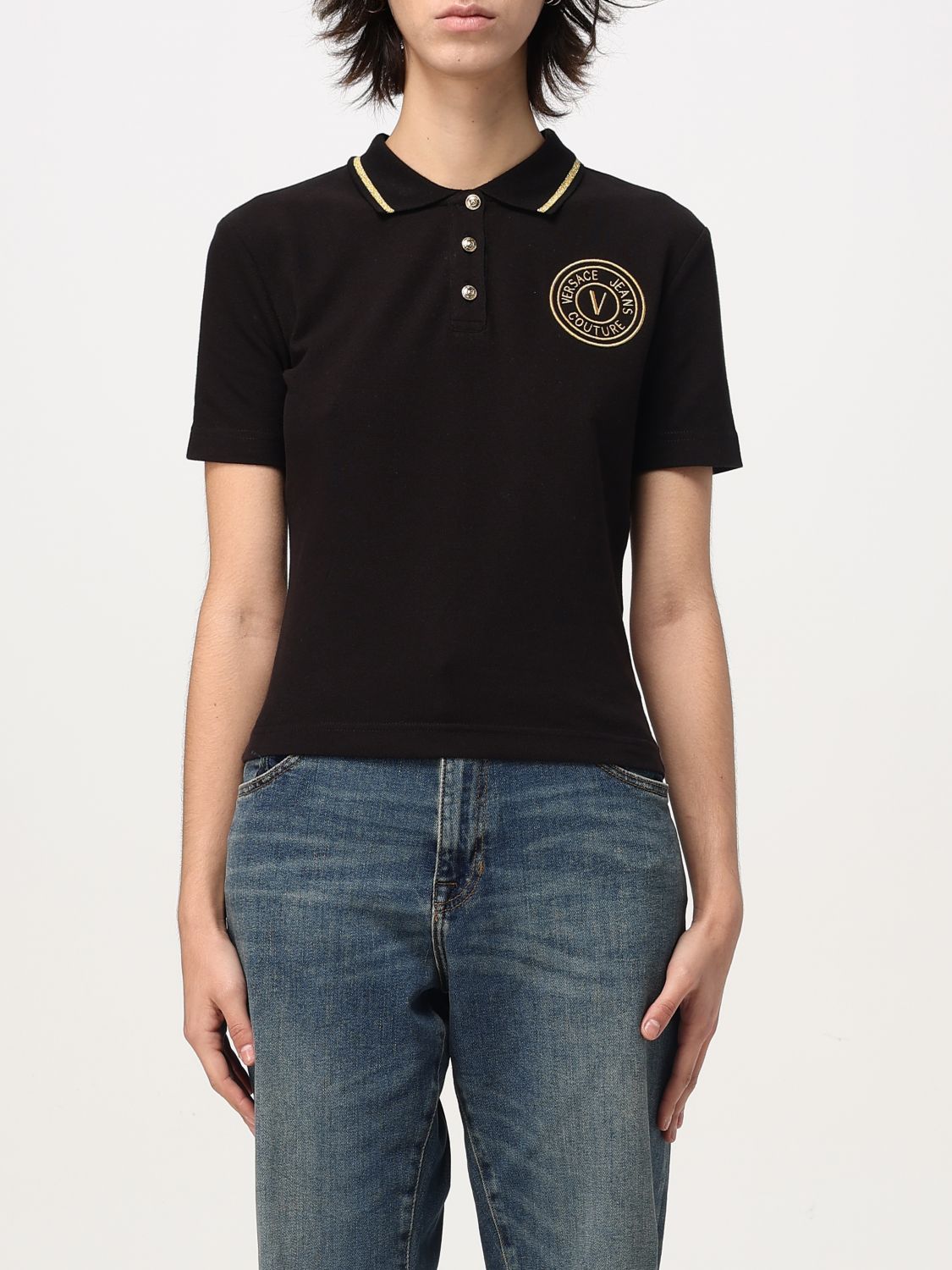 Embroidered-logo cotton polo shirt - Black