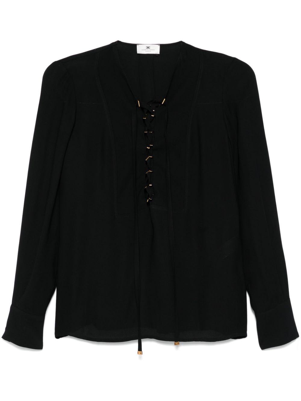 Lace-up georgette blouse - Black