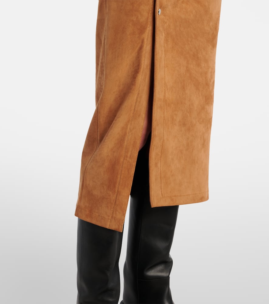 Ruched suede midi skirt