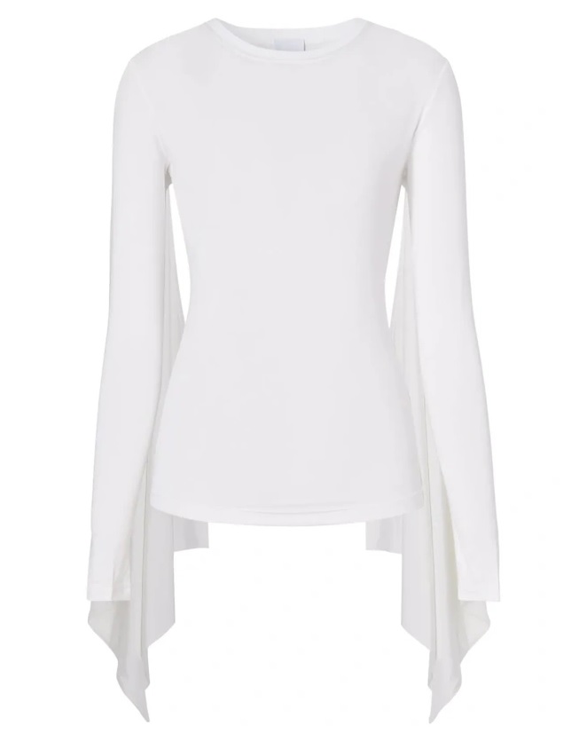 Optic White Long-Sleeve Exaggerated Panel Draped Top