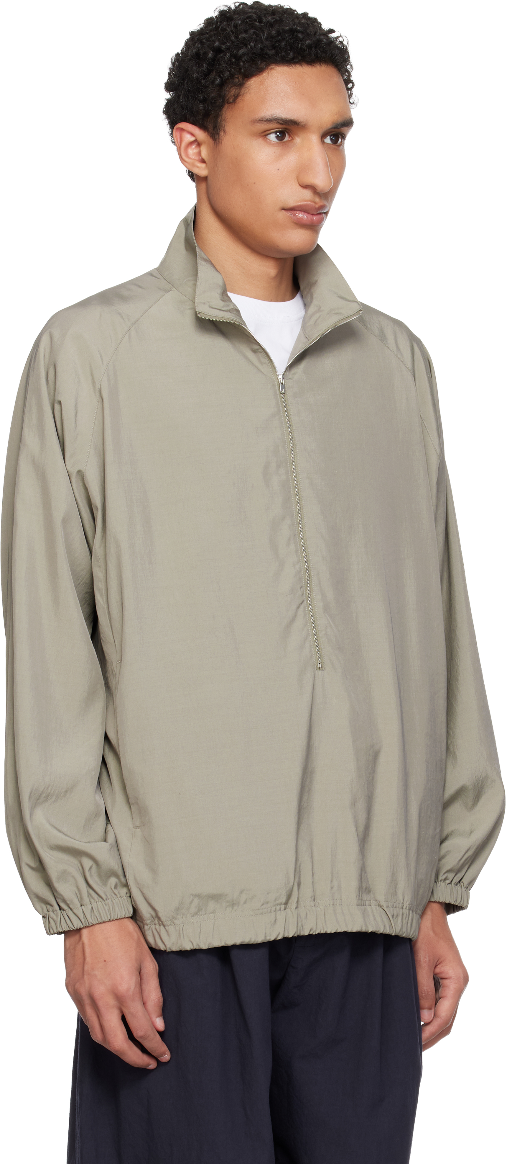 Khaki Silk Nylon 3/4 Zip Pullover Jacket