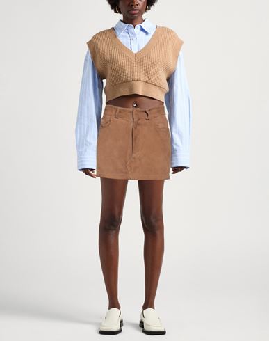 Woman Mini skirt Camel Size 6 Leather