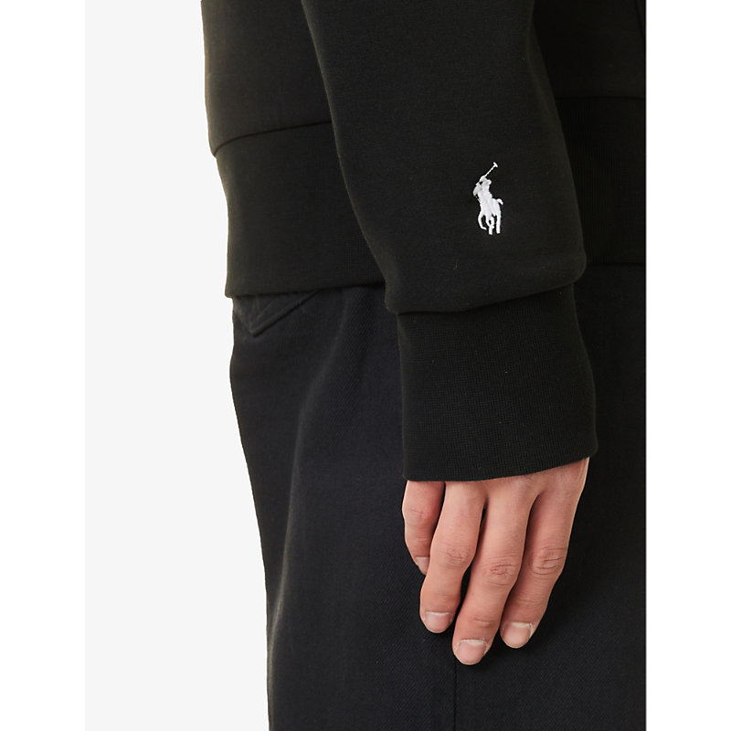 Mens Polo Black Brand-embroidered Relaxed-fit Cotton-blend Hoody 