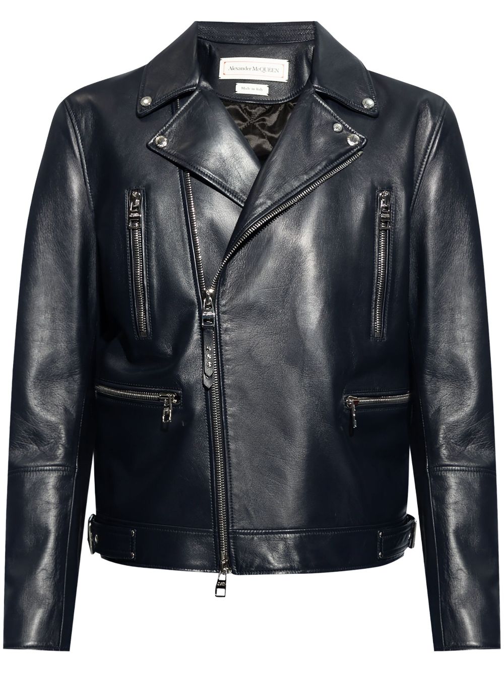 Notched-lapels leather biker jacket - Blue