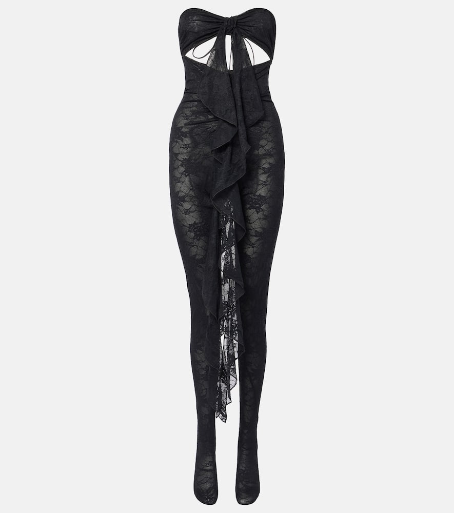 Oséree Ruffled cutout lace catsuit