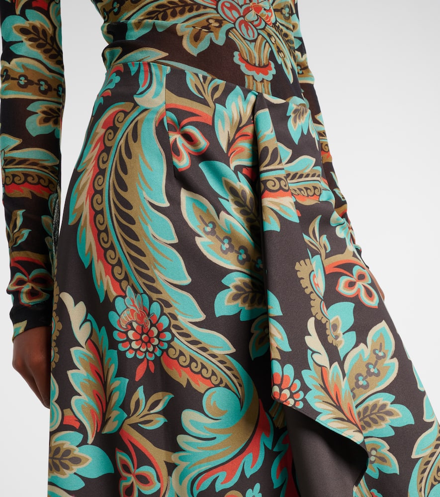 Floral asymmetric wrap skirt