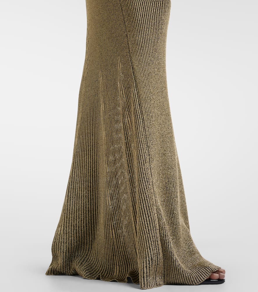 Ribbed-knit lamé maxi dress