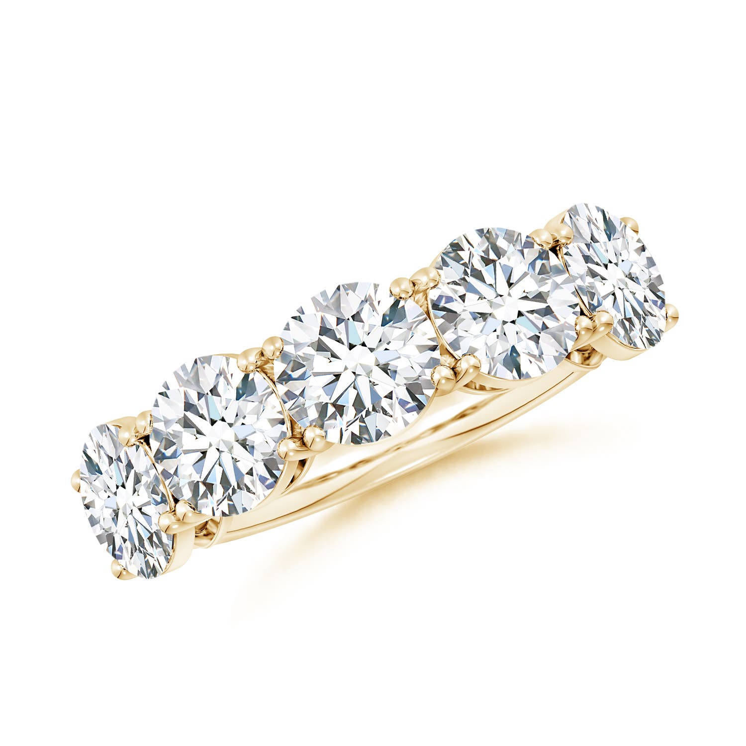 Angara 5.15 CTW Lab-Grown Round Diamond Five Stone Classic Anniversary Ring in 18K Yellow Gold