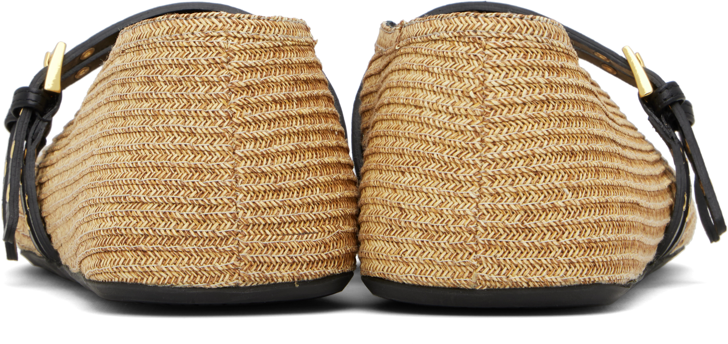 Beige Paper Straw Ballerina Flats