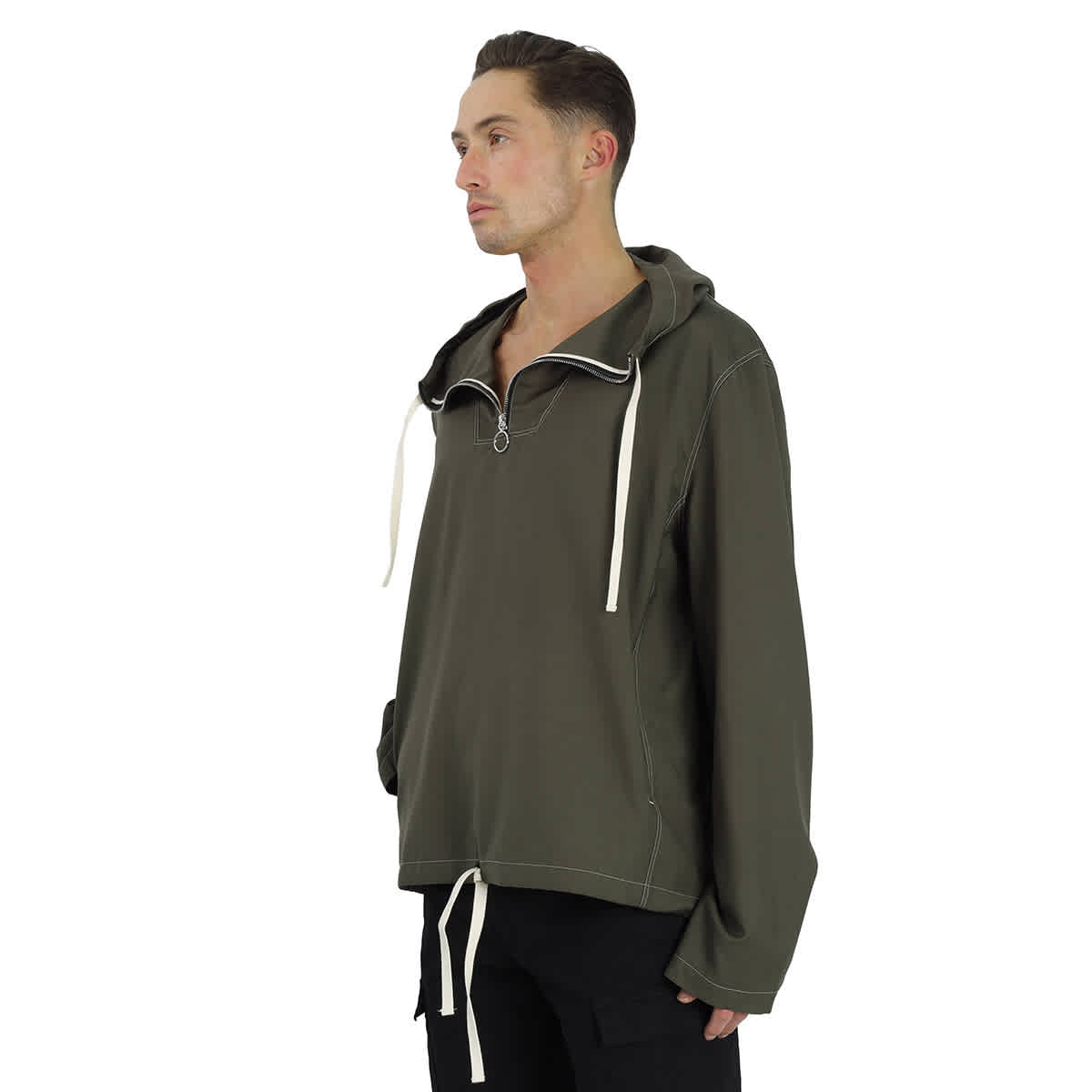 Mens Khaki Cool Wool Stitch Detail Hoodie