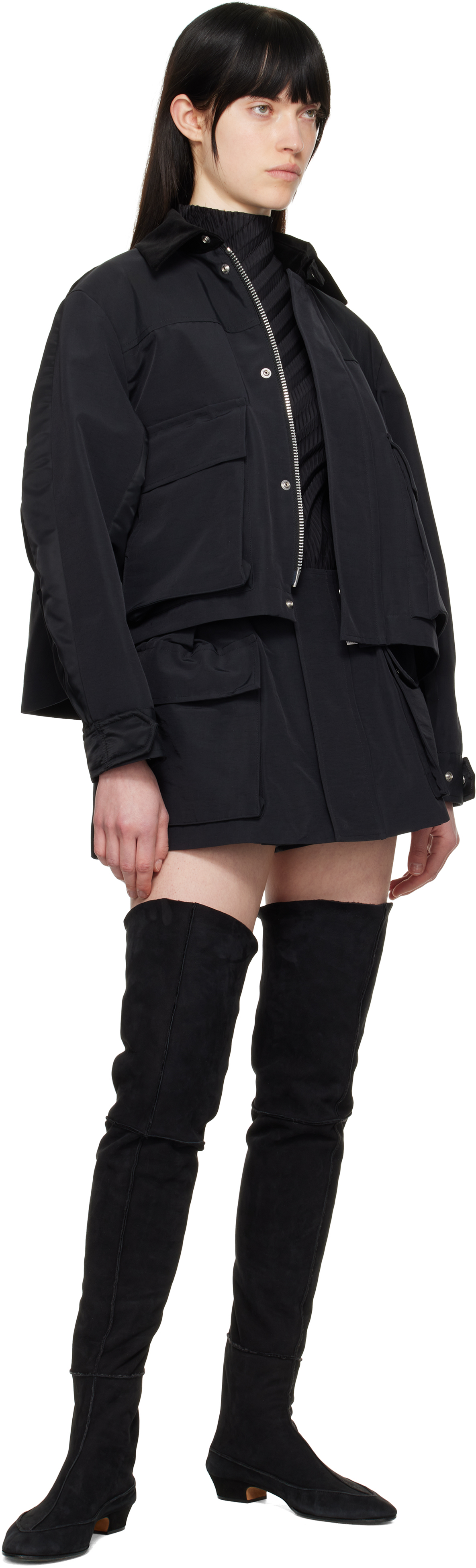 Sacai | sacai ブラック Grosgrain & Nylon Twill ジャケット