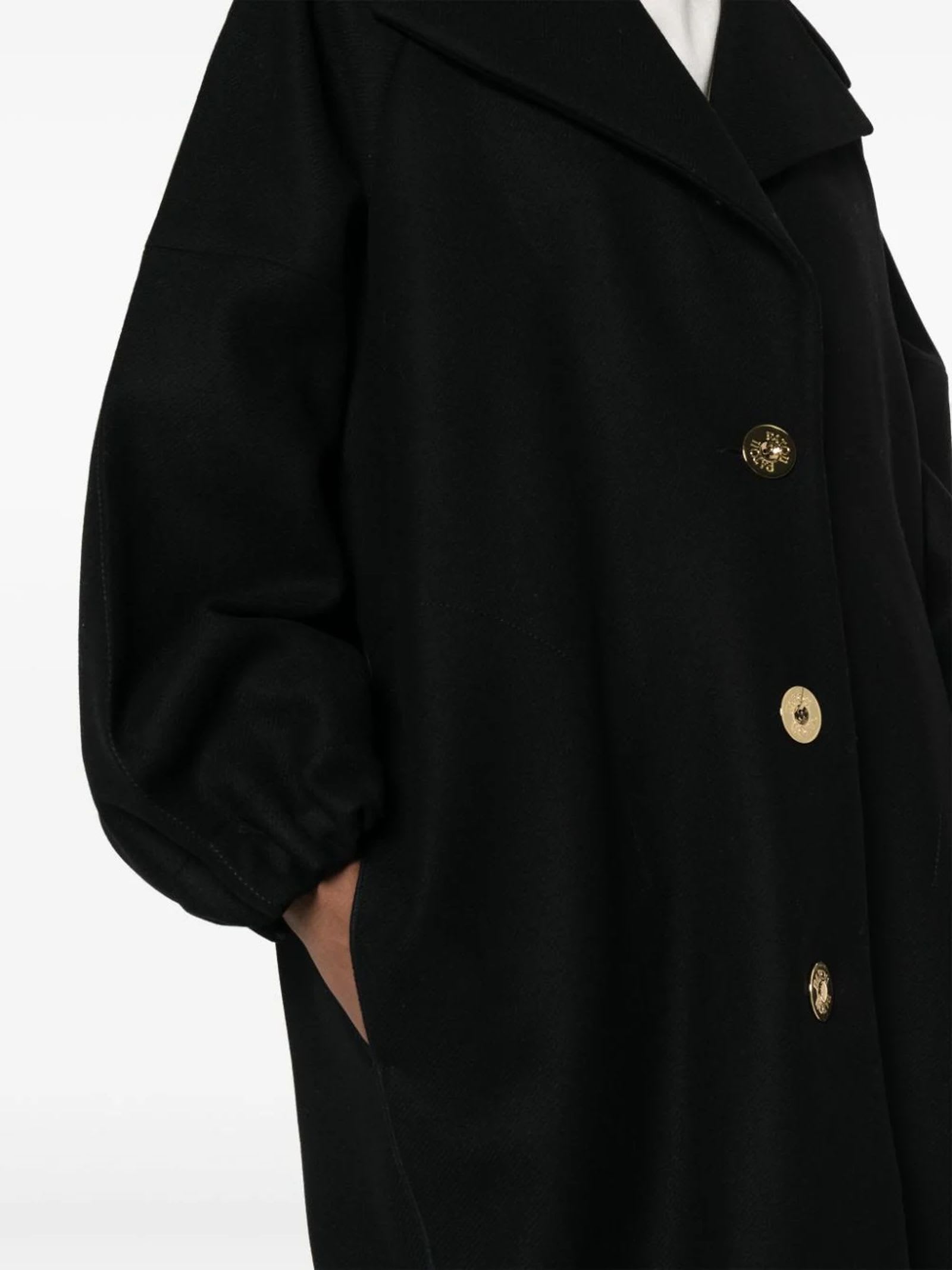 Wool-blend button-front coat - Black