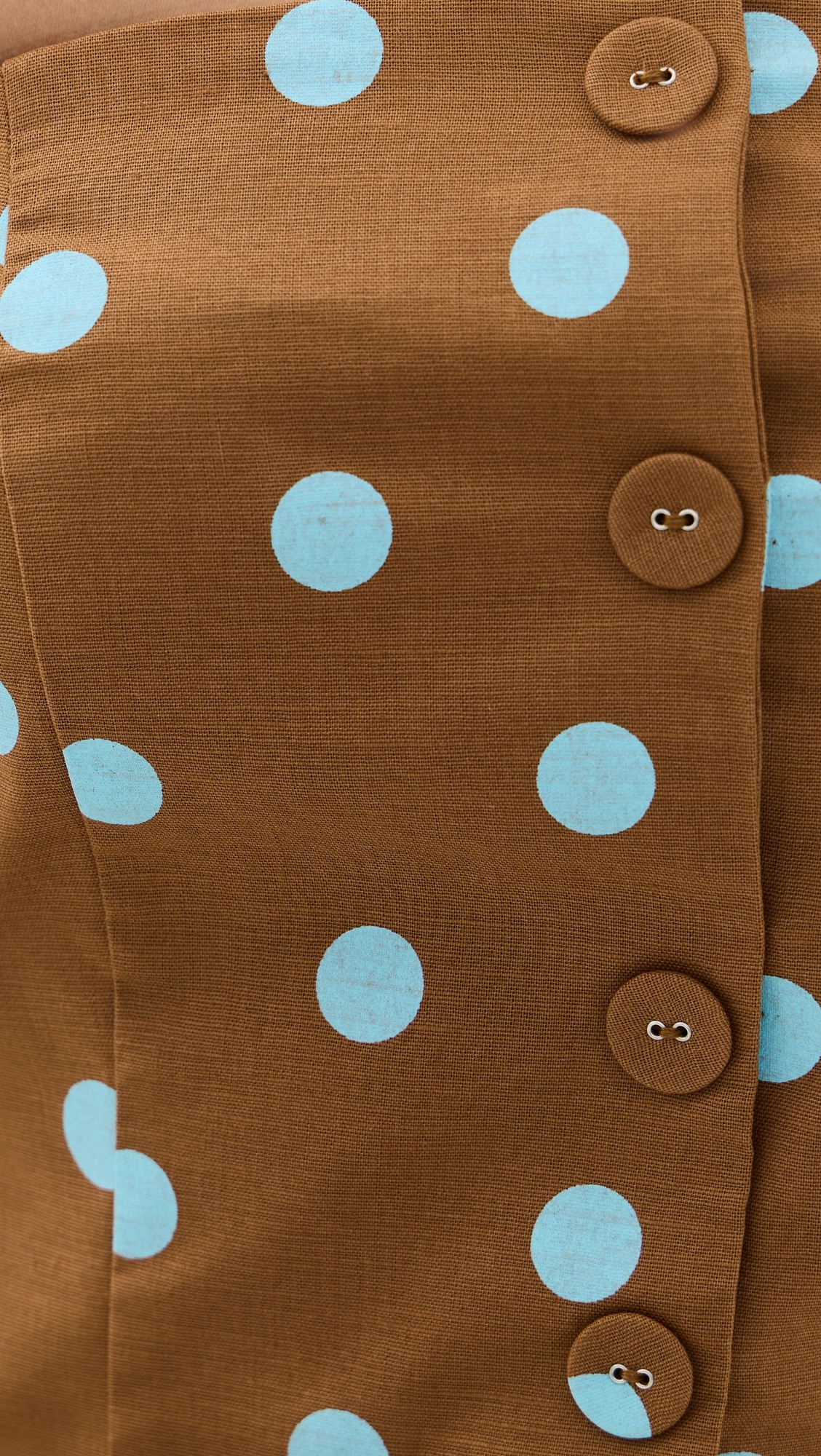 Polka Dot Linen Strapless Dress Icy Blue/Brown