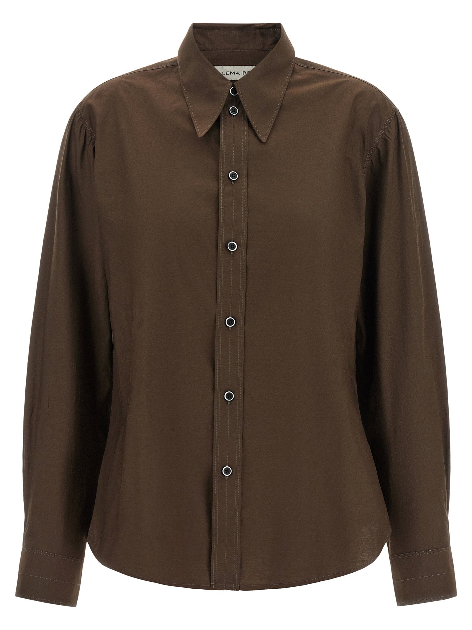Pointed Collar Cotton-Silk Shirt — Brown