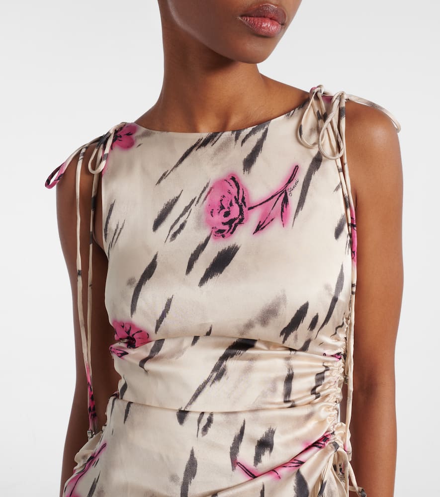 Floral ruched satin top