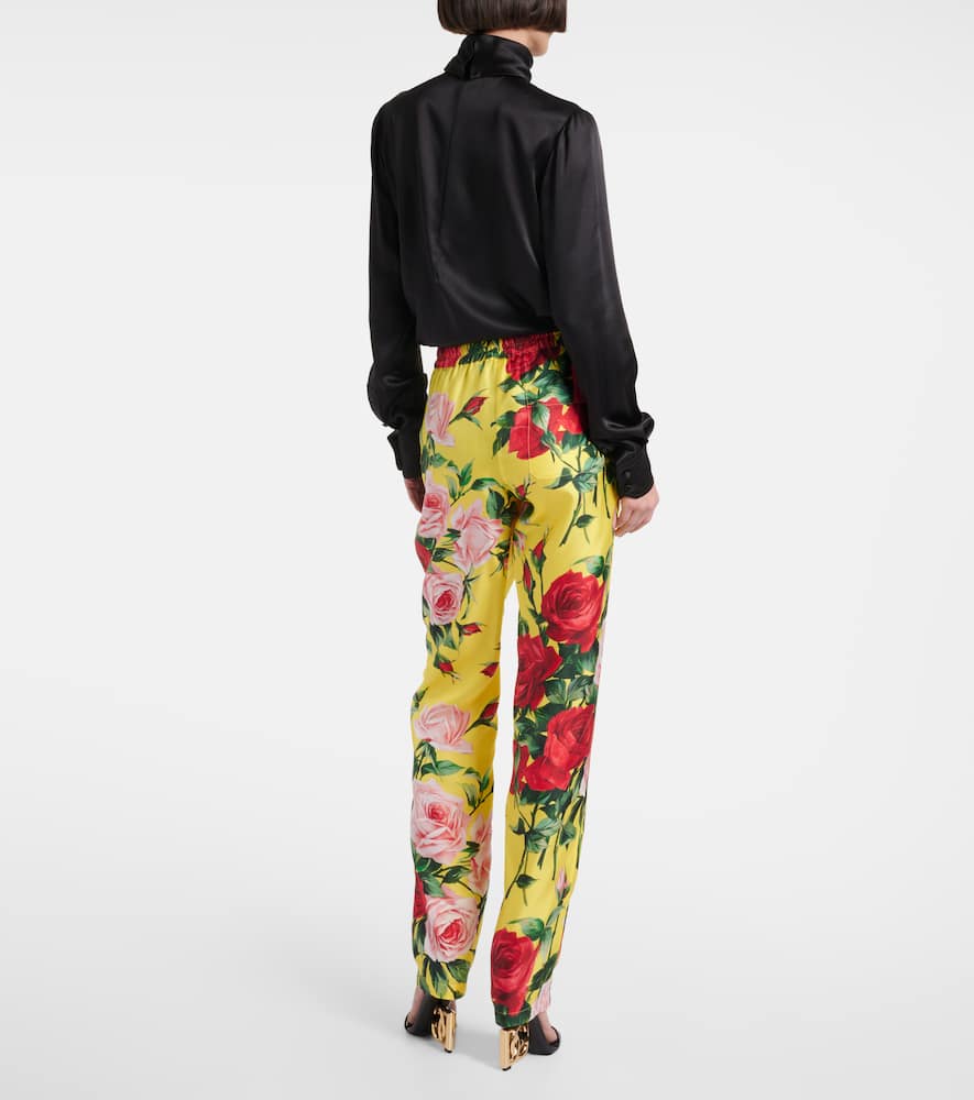 Floral silk straight pants