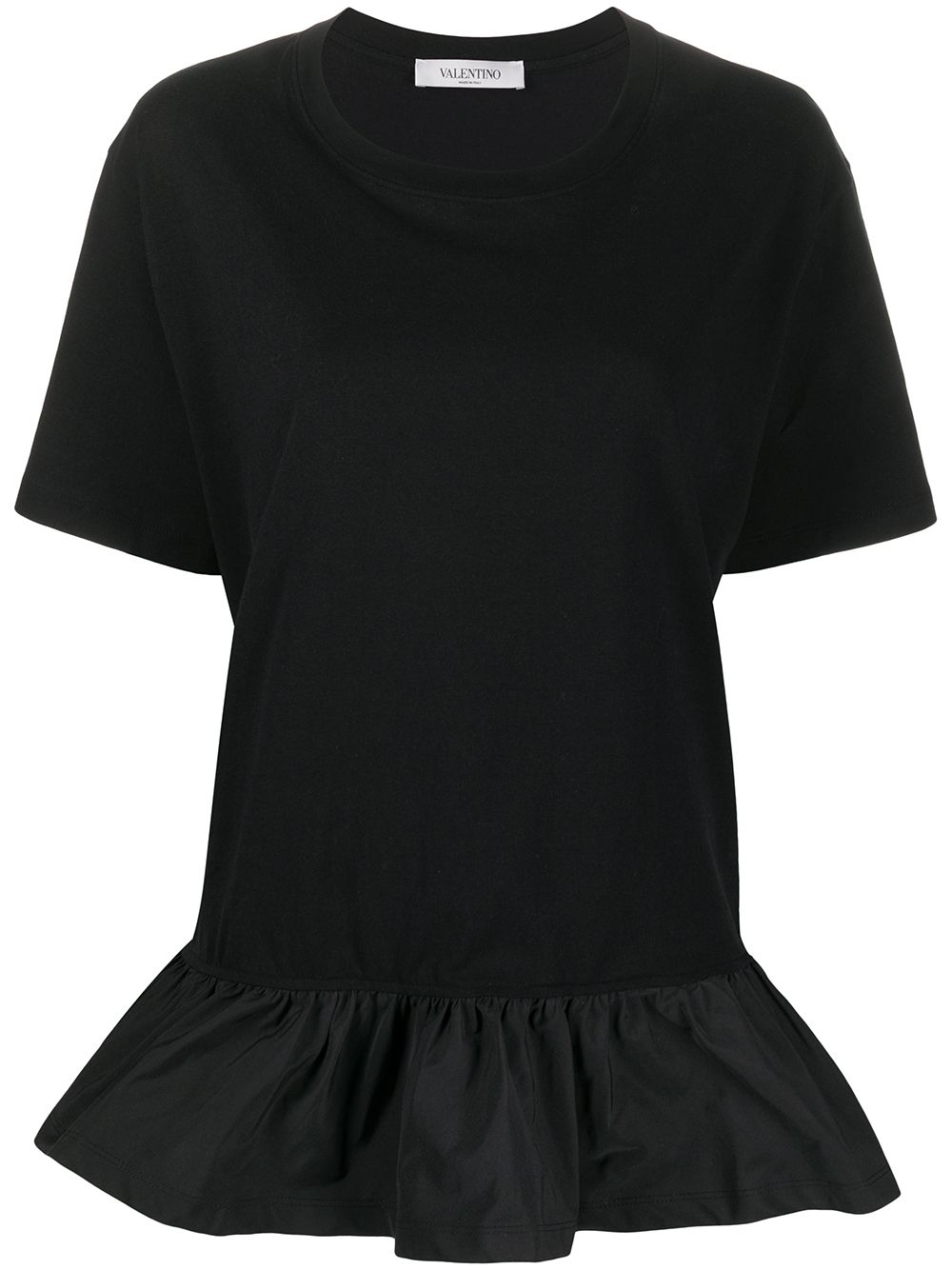 Ruffled-detail T-shirt - Black
