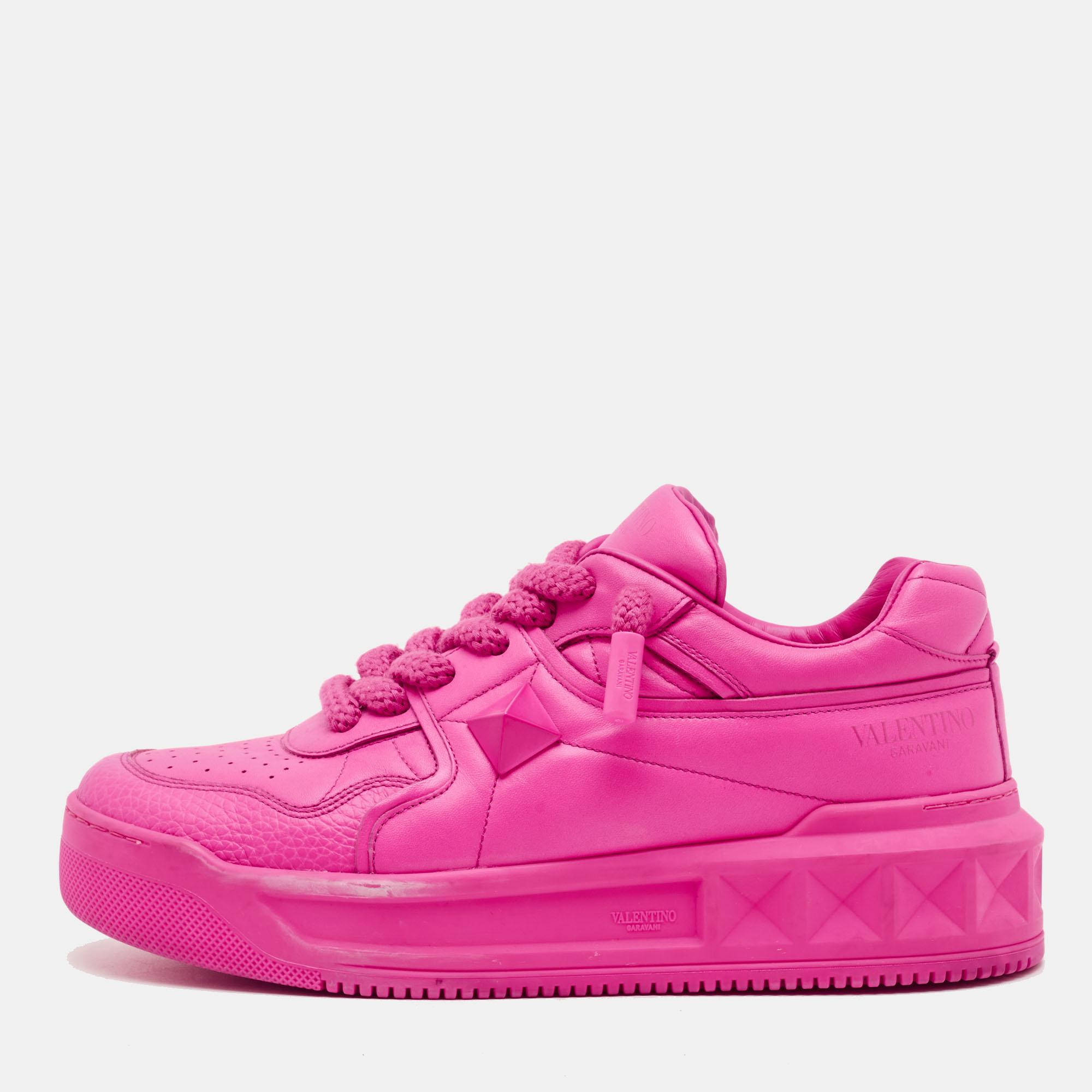 Valentino One Stud 42 Pink Leather XL Lace Up Sneaker