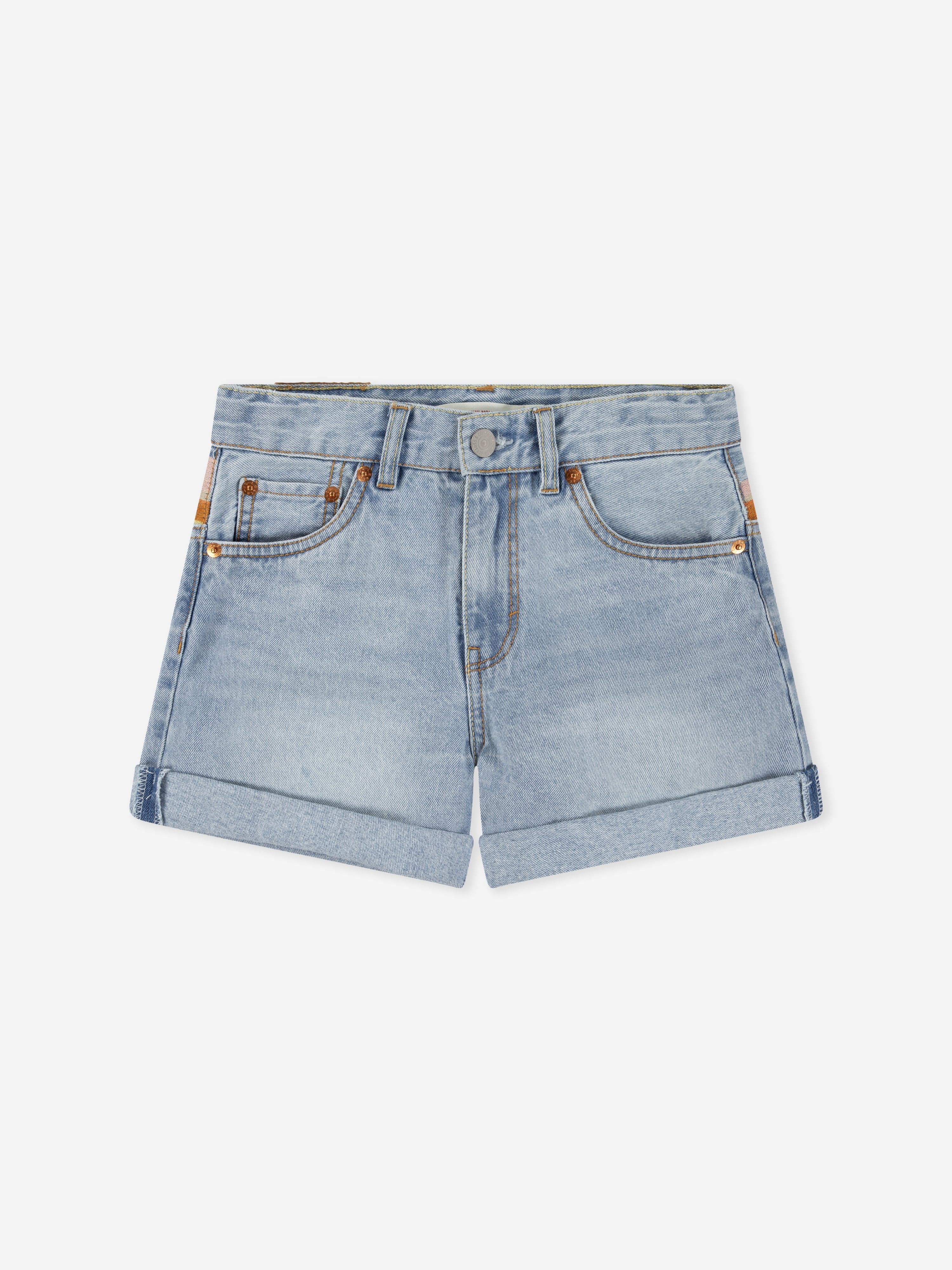 Levi's Kids Wear Girls Mini Mom Embroidered Shorts in Blue 10 Yrs