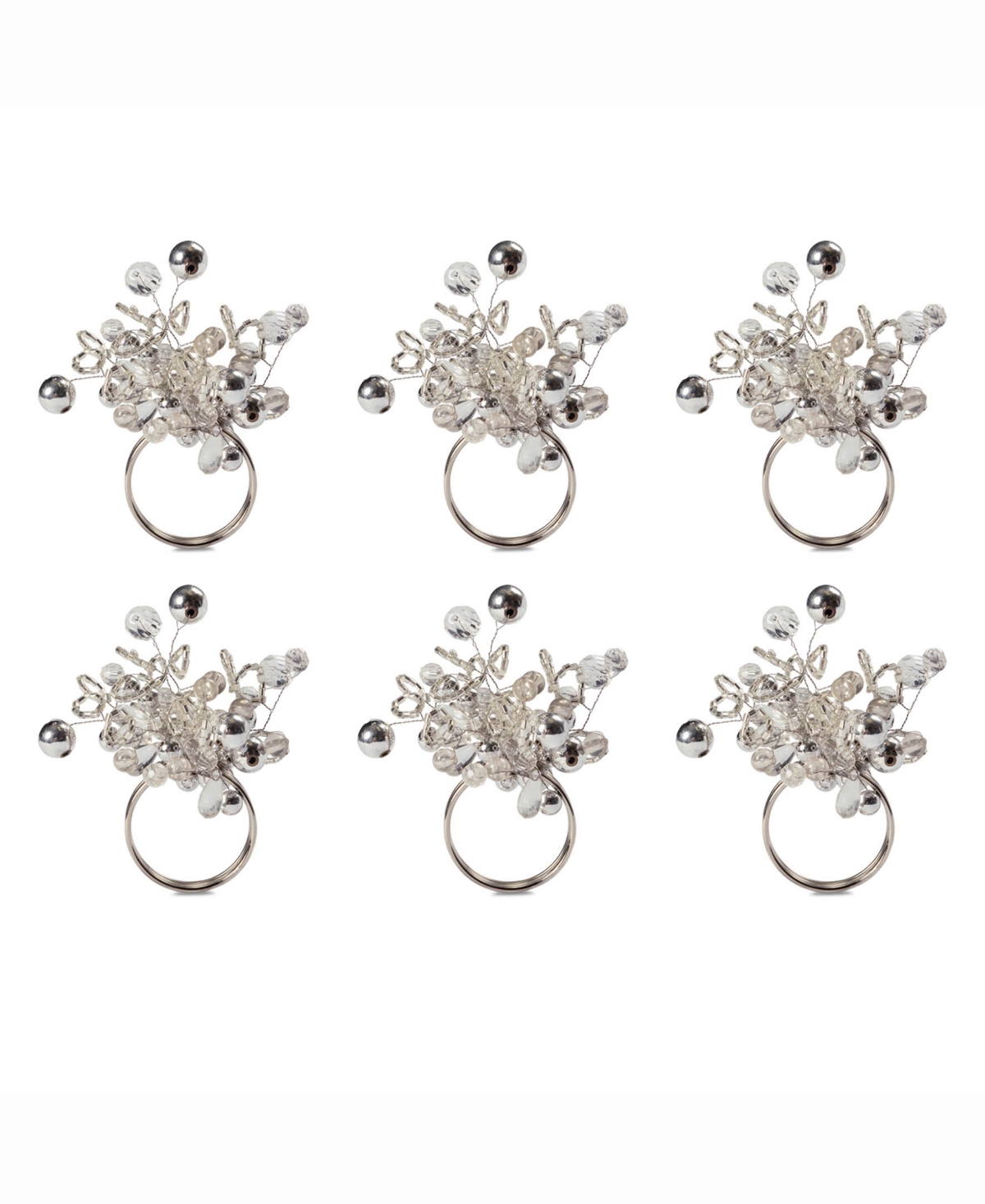 Multi Bead Napkin Ring, Set of 6 - Silver