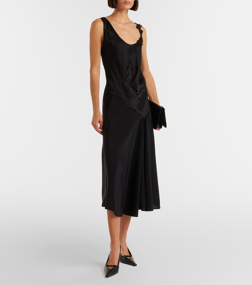 Lace-trimmed crêpe satin midi dress