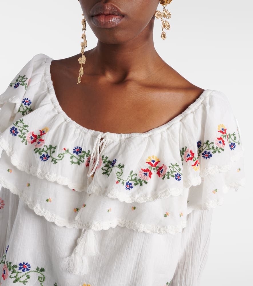 Maurine embroidered ruffled cotton top