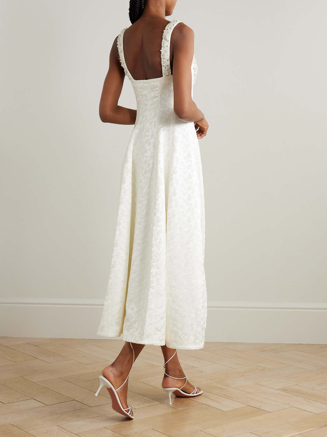 Charlotte Embellished Pleated Satin-jacquard Midi Dress - White