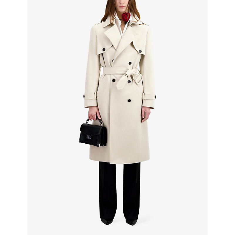 Womens Beige Notch-collar Double-breasted Cotton-blend Trench Coat