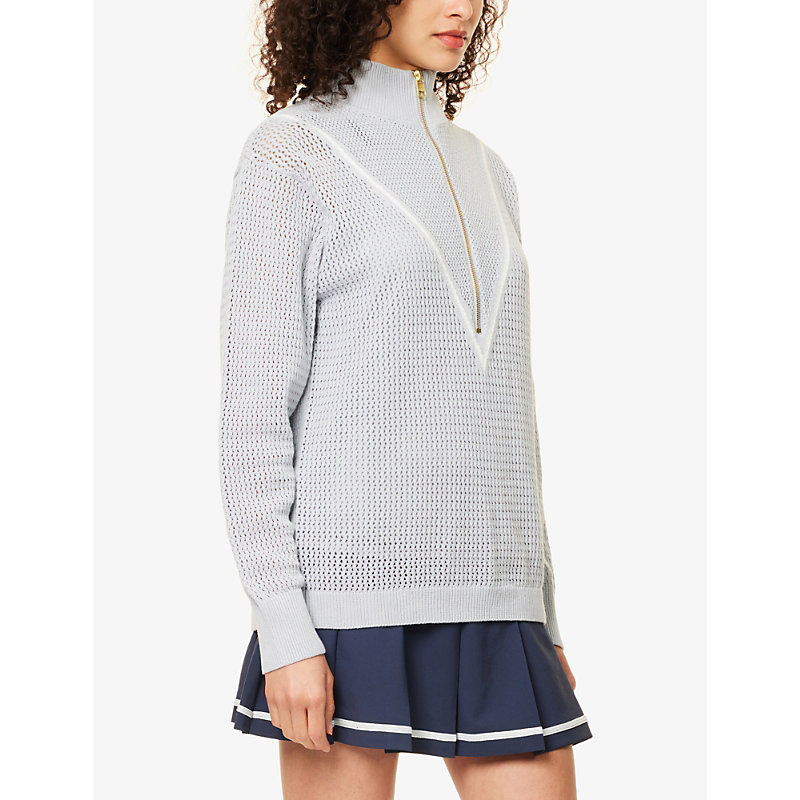 Womens Pearl Blue Calva Quarter-zip Cotton Knitted Jumper M