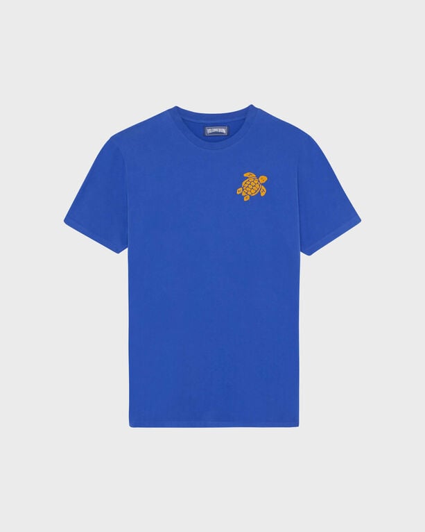 Men Organic Cotton T-shirt Big Turtle Embroidery - Tee - Partisol - Blue