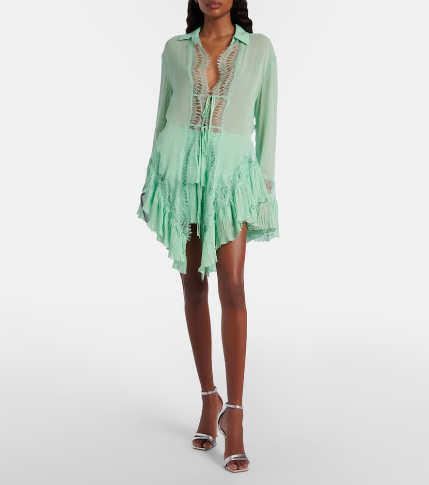 Lace-trimmed sheer georgette shirt