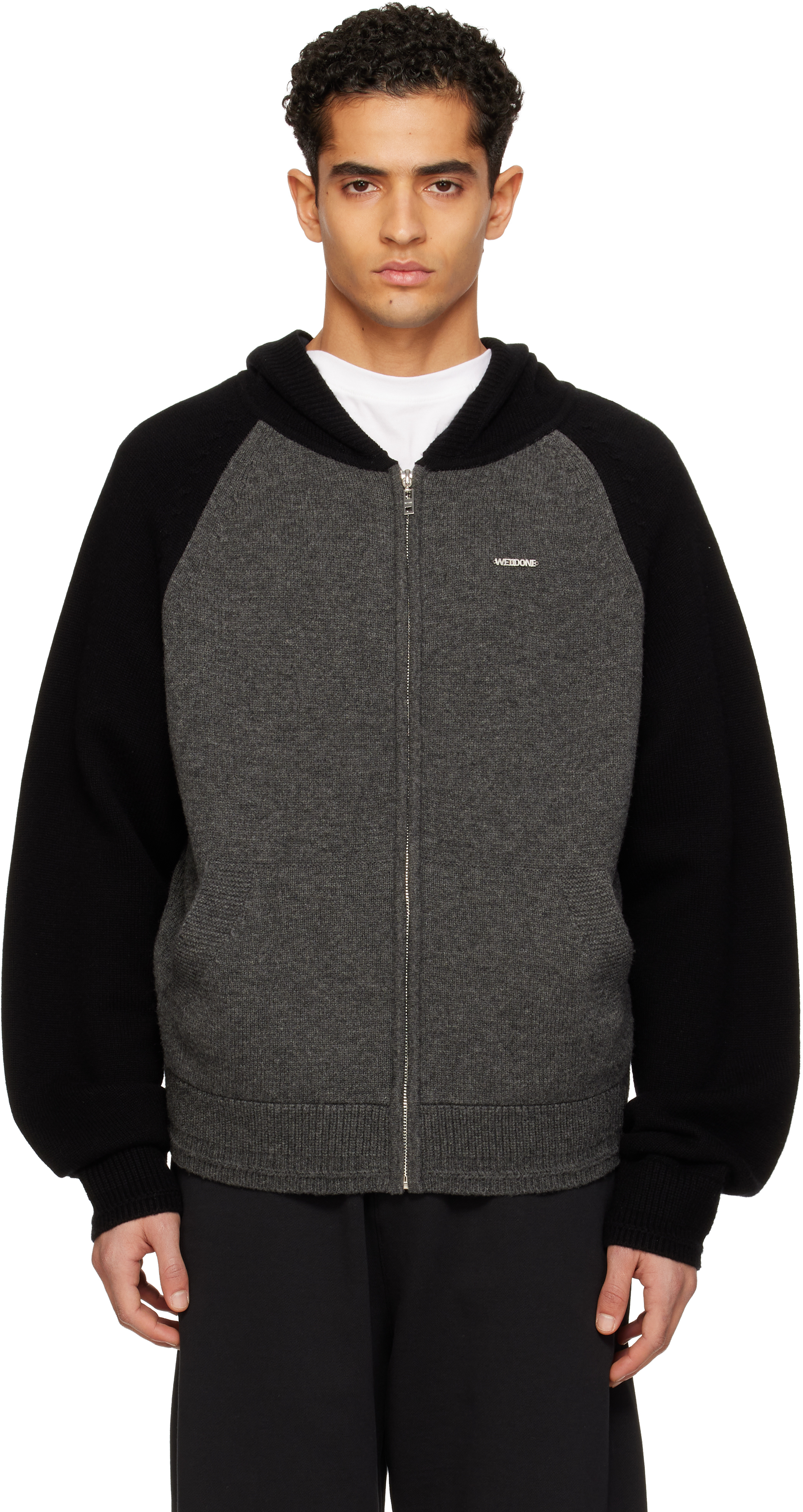 Black & Gray Raglan Knit Zip-Up Hoodie