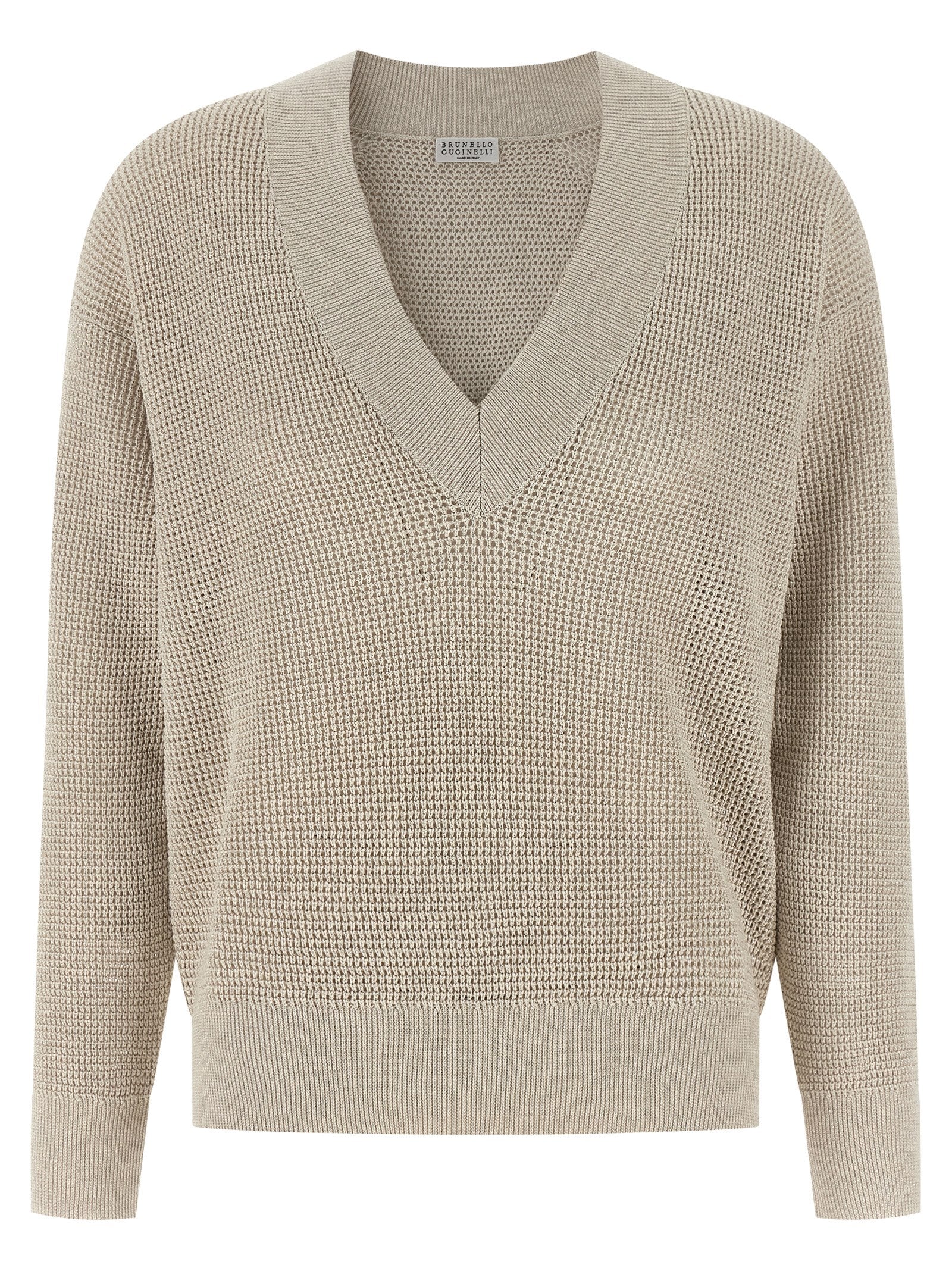 Openwork Cotton Blend Sweater — Beige