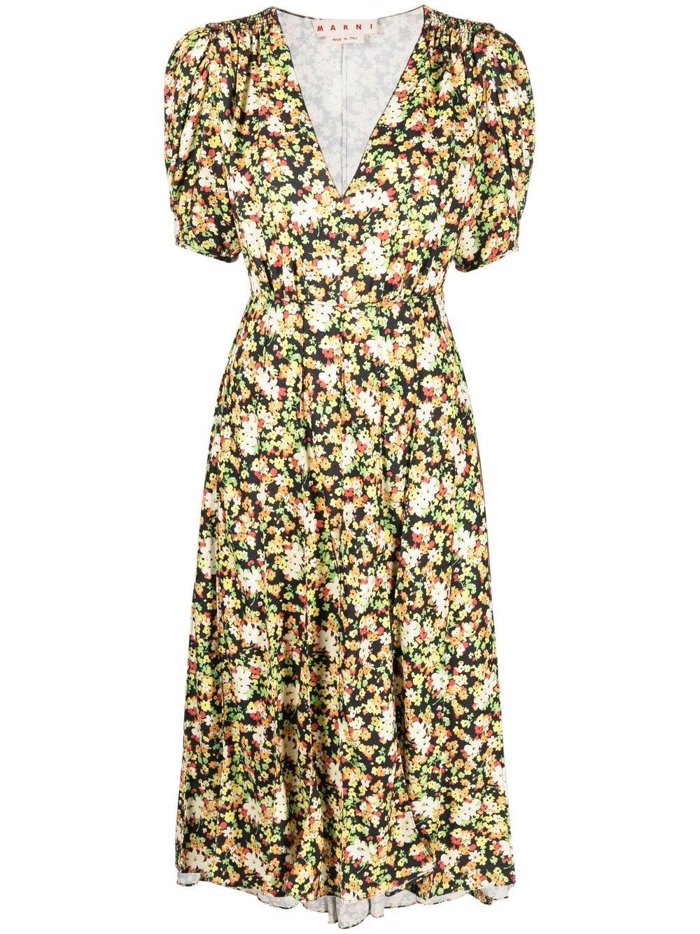 Floral-print midi dress - Black