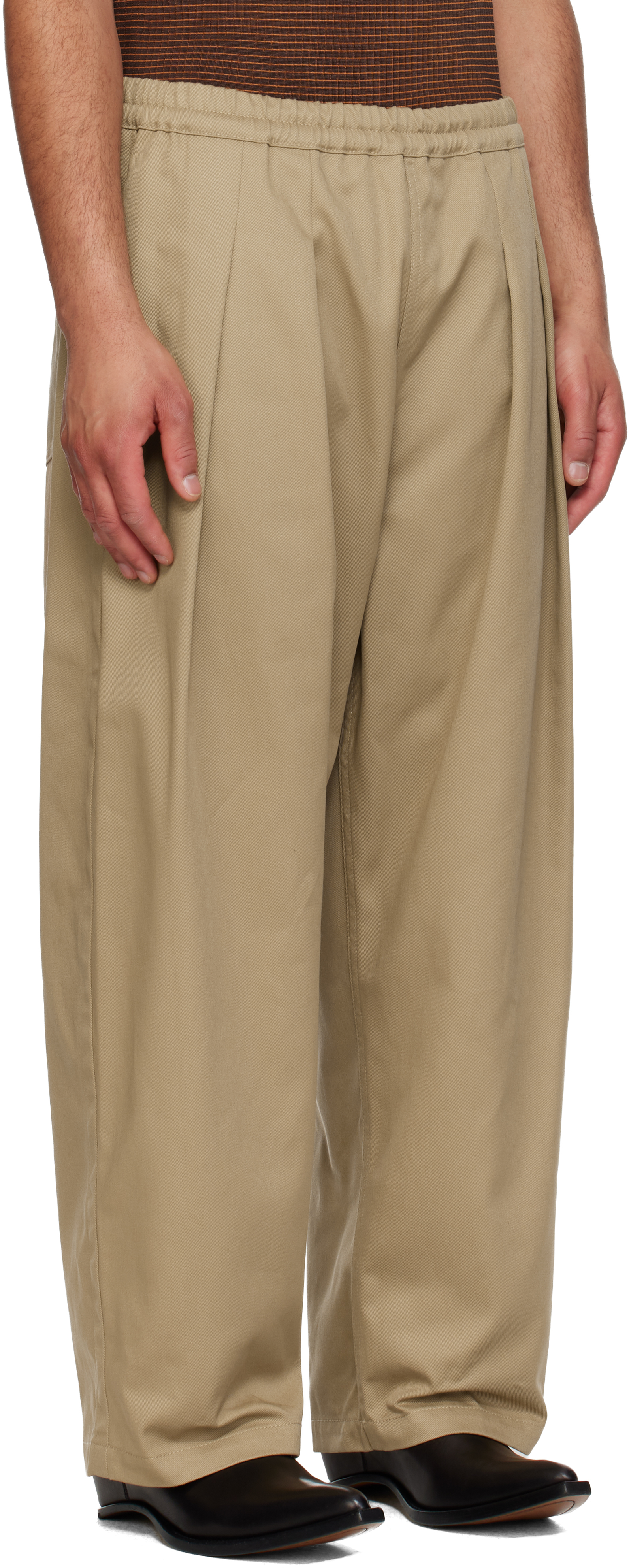 Beige Dropped-Rise Trousers