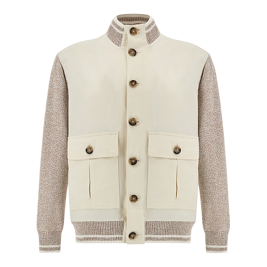 Hybrid bomber in linen and Piuma cotton, Man, Bright White - Moonlight