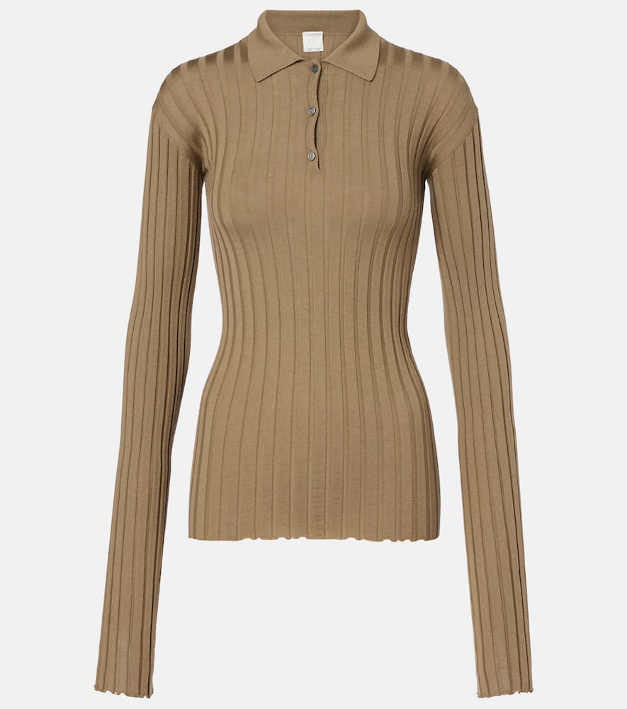 Ribbed-knit wool polo shirt