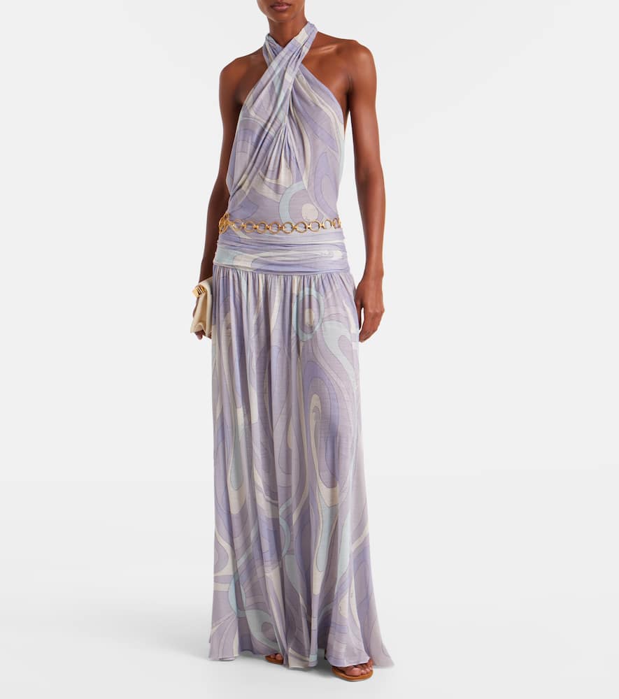 Iride gathered wool-blend gown