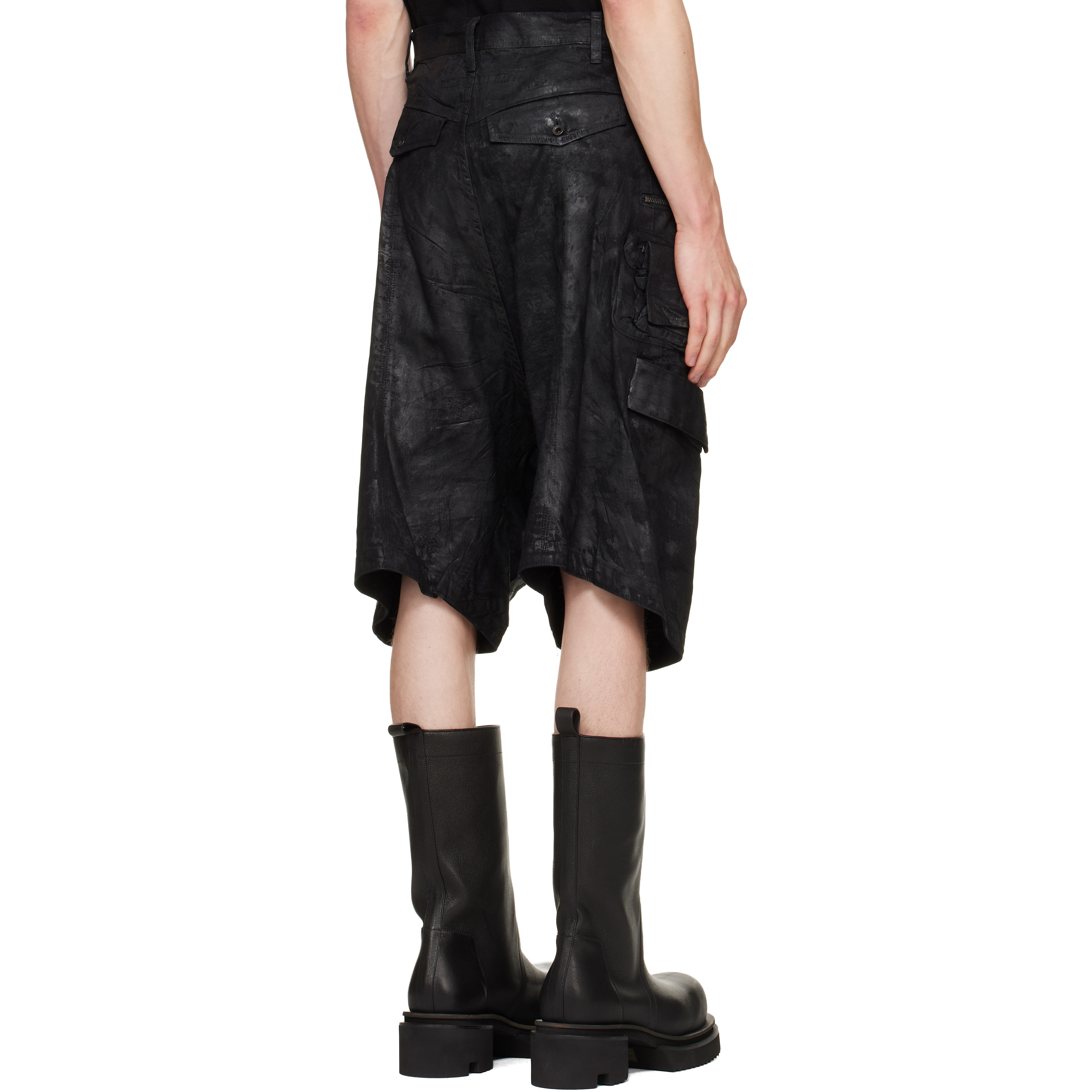 Black Coated Tactical Kite Denim Shorts