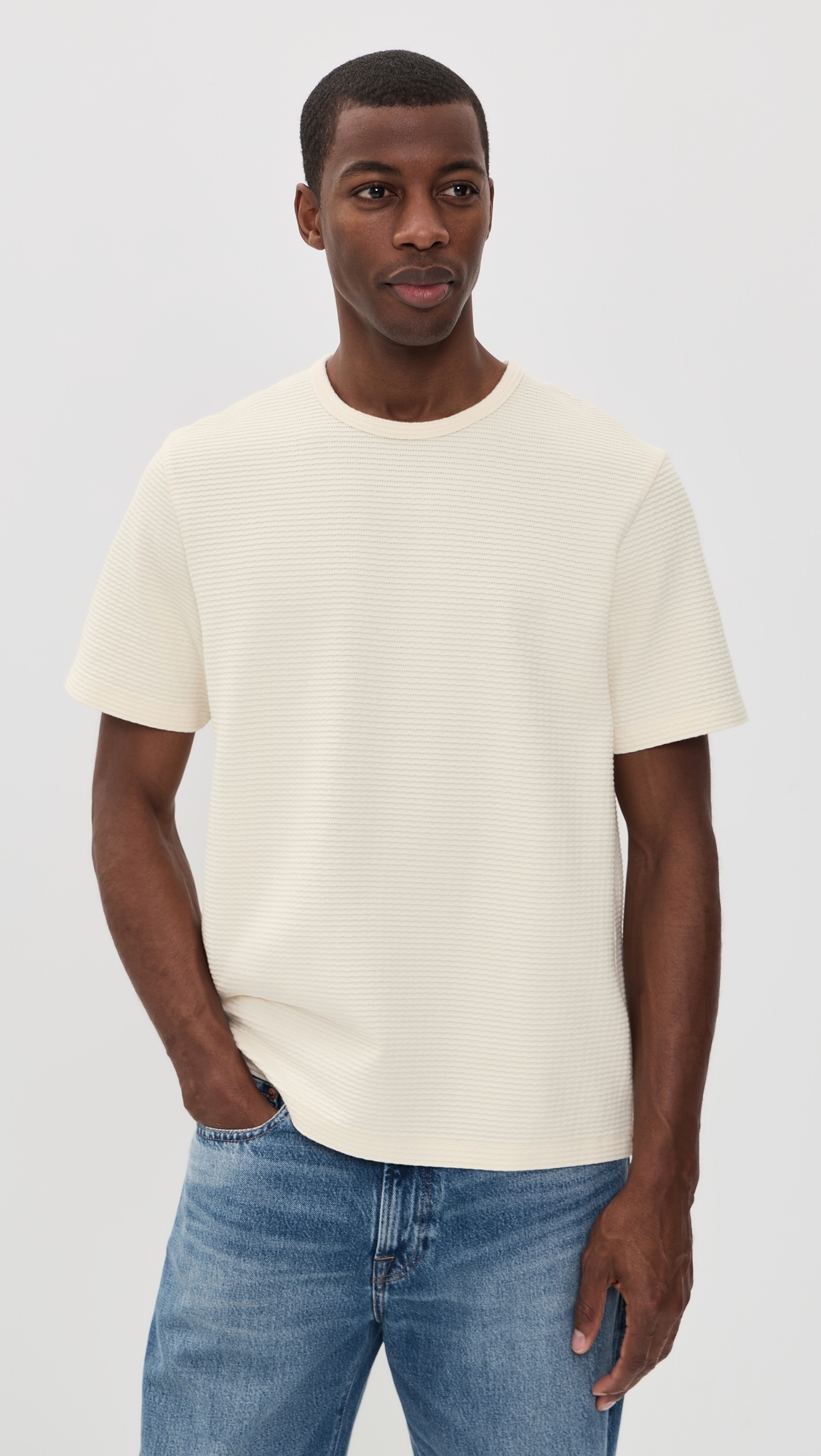 Jacquard Stripe Tee Cream