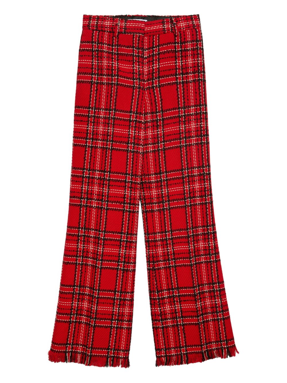 Plaid fringed straight trousers - Red