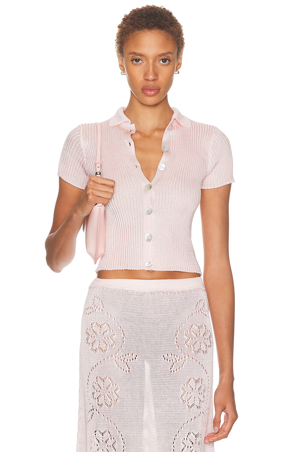 Calle Del Mar Short Sleeve Cardigan in Pink. L. Also in M