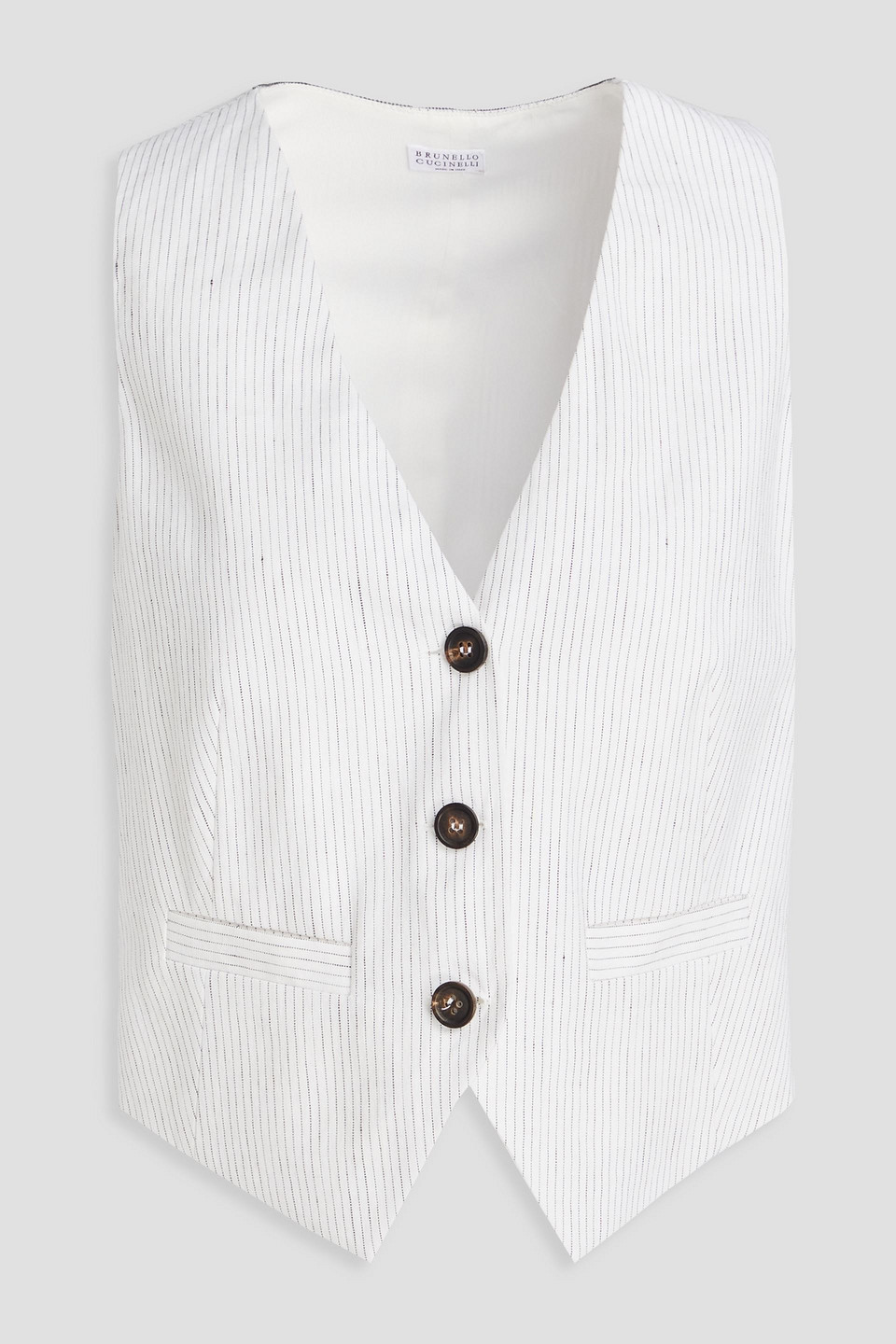 Brunello Cucinelli - Cropped bead-embellished pinstriped linen-blend vest - White - IT 42