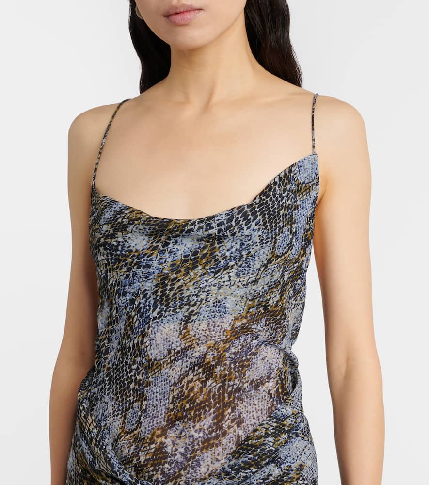 Snake-print draped silk maxi dress