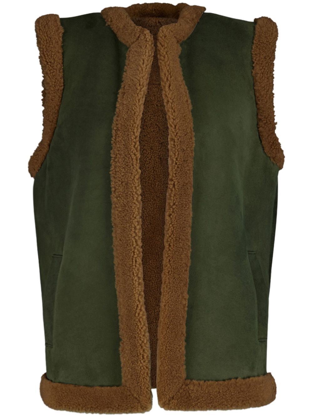 Embroidered-patch shearling vest - Green