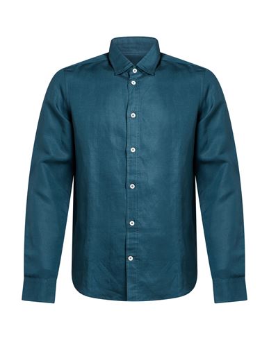 Man Shirt Deep teal Size L Linen, Lyocell